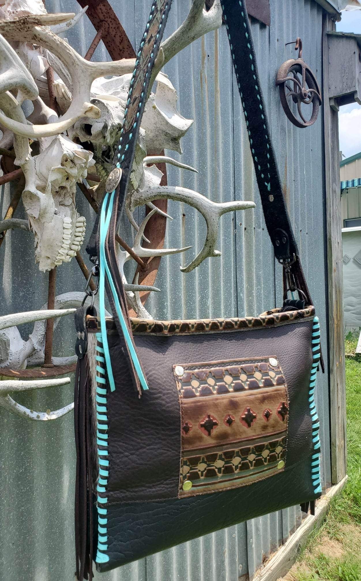 embossed cowhide purse