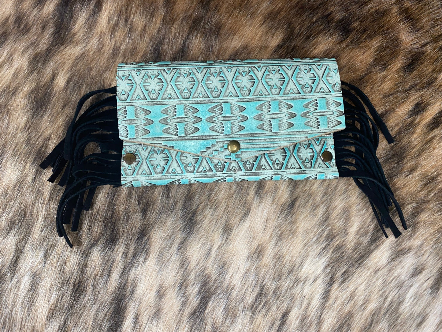 Mint Embossed Leather Clutch