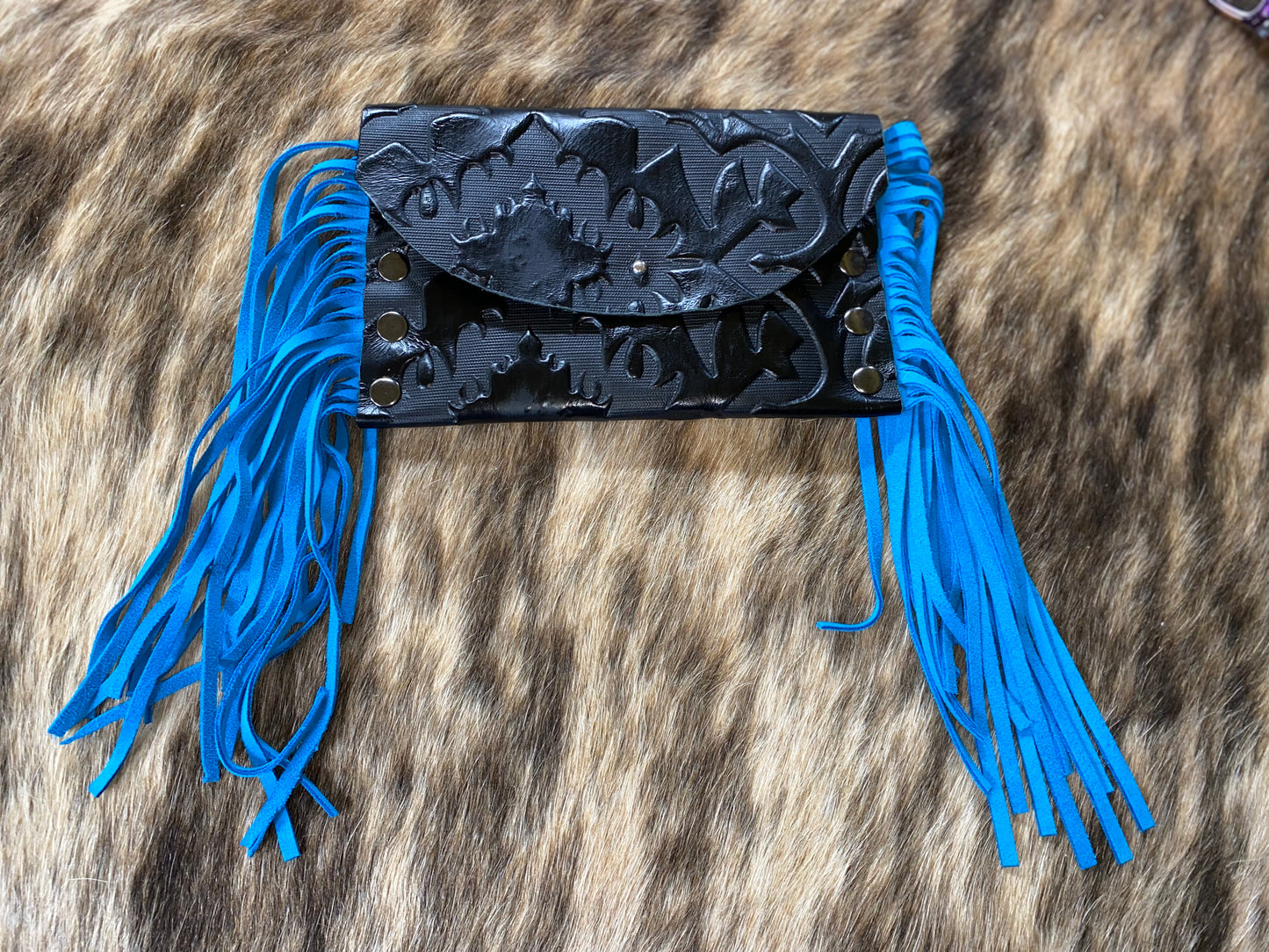 Black Embossed Leather Clutch