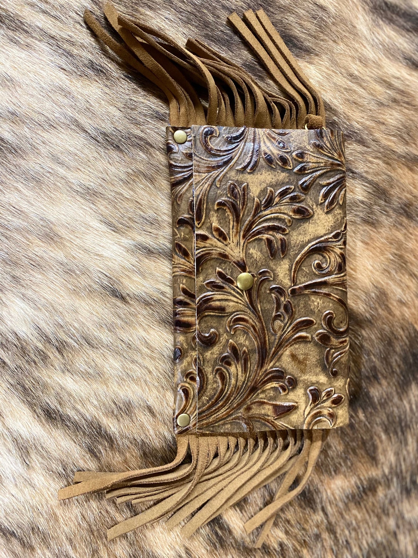 Tooled Brown Leather clutch